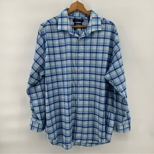 TOMMY HILFIGER 17.5/32-33 XL Blue TH FLEX COOL Athletic Fit Plaid Shirt
